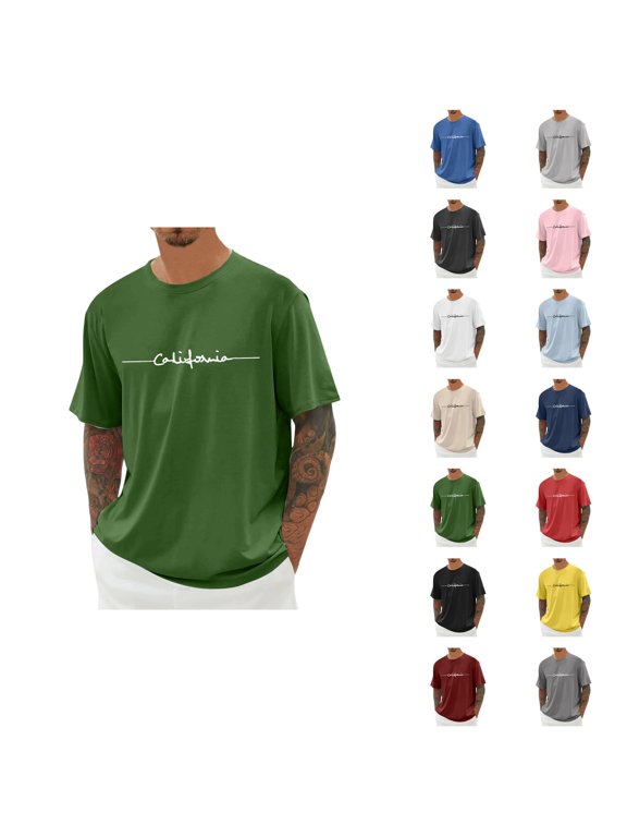 California Graphic Tees for Men Summer Short Sleeve Crewneck Casual Loose T-Shirts