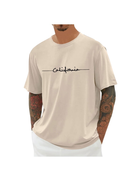 California Graphic Tees for Men Summer Short Sleeve Crewneck Loose Casual T-Shirts