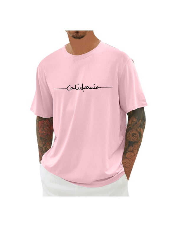 California Graphic Tees for Men Summer Short Sleeve Crewneck Loose Casual T-Shirts