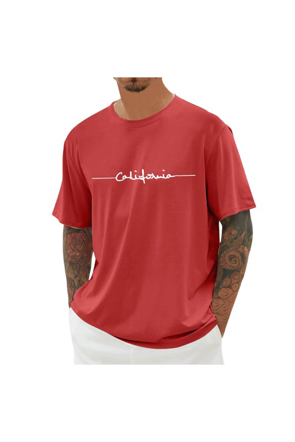 California Graphic Tees for Men Summer Short Sleeve Crewneck Loose Casual T-Shirts