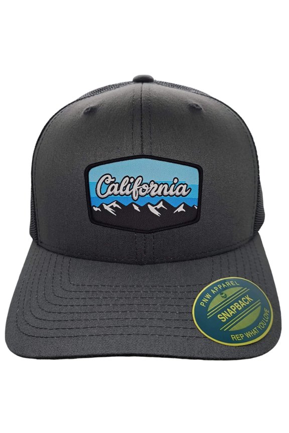 California Hat Mesh Back Snapback Baseball Cap - Grey on Black Mesh