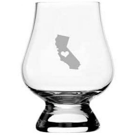 California Heart States Etched 2.5oz Glencairn Miniature Wee Whisky Glass