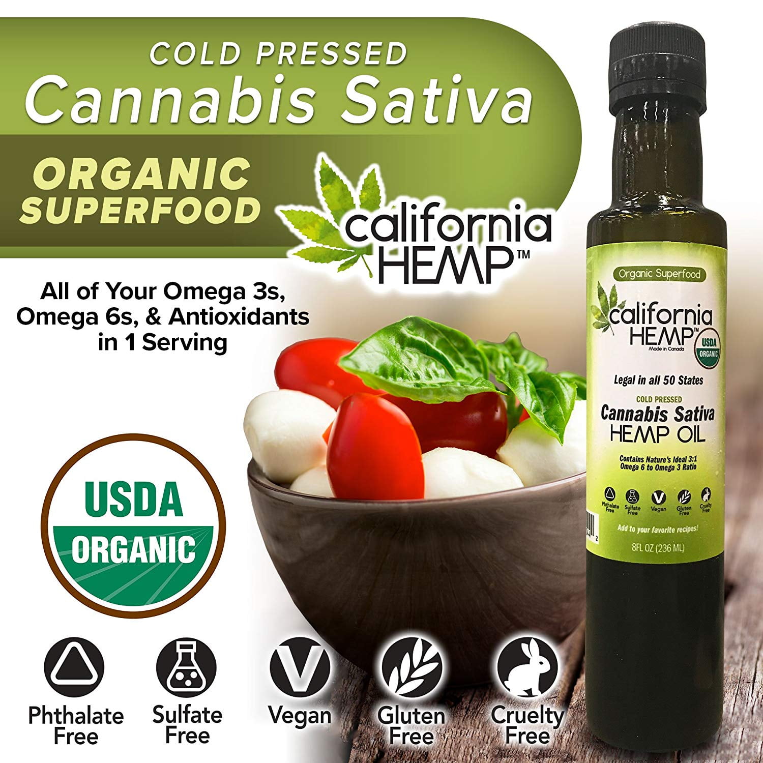 California Hemp Oil, USDA Organic, Cold Pressed Hemp Seed Oil