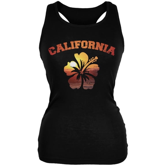 California Hibiscus Black Juniors Soft Tank Top - Large
