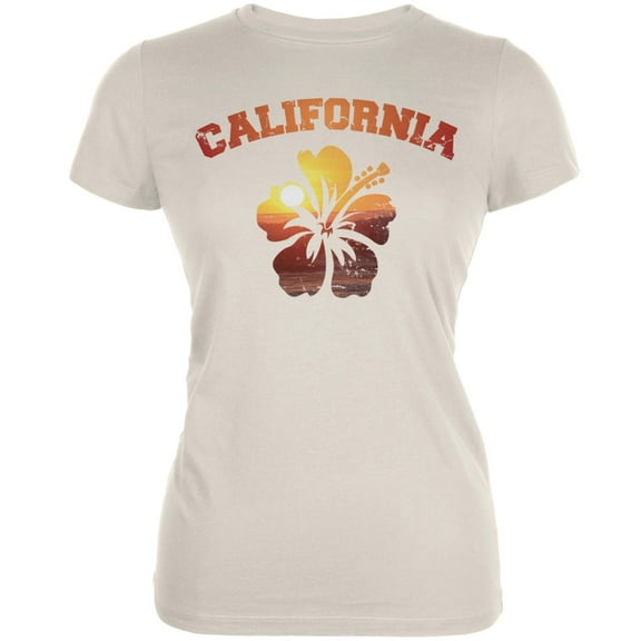 California Hibiscus Cream Juniors Soft T-Shirt - Medium