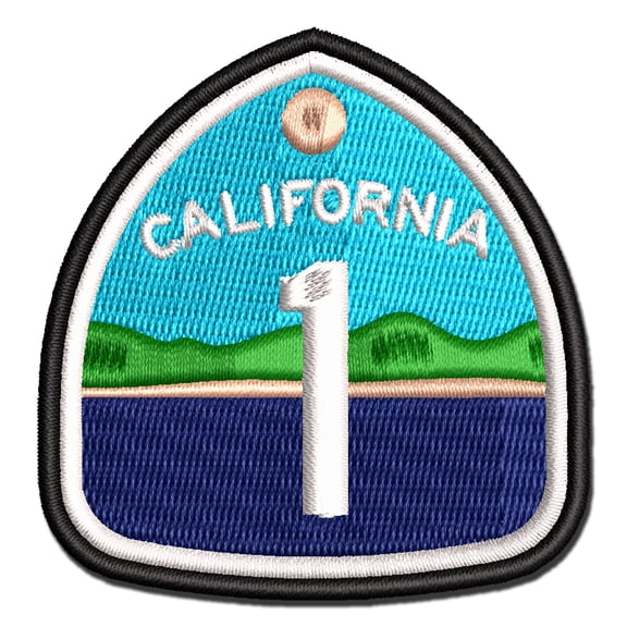 California Highway One Pacific Coast Scenery Sign Applique Multi-Color Embroidered Hook & Loop Patch - 3 Inch Medium
