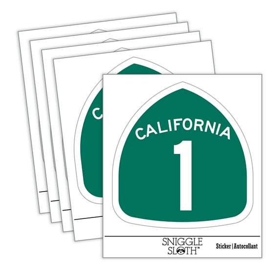 California Highway One Pacific Coast Sign Car Window Bumper Water Bottle Phone Tablet Laptop Waterproof Vinyl Decal Sticker Set 5-Pack - Gloss Finish - 4.0"