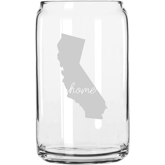 California Home States Etched 16oz Libbey Can Glass