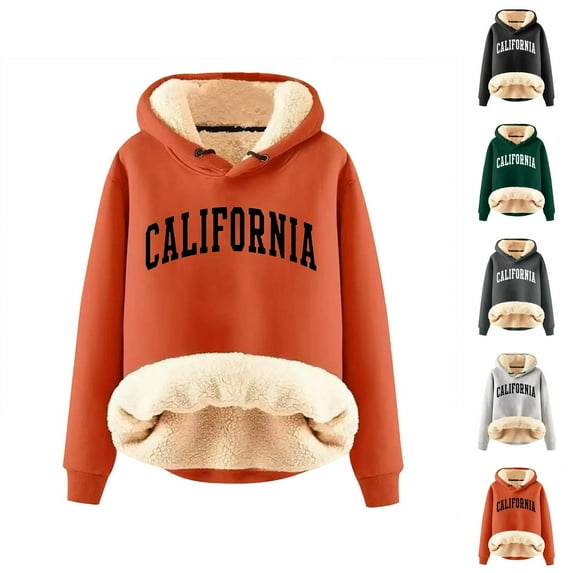 California Hoodie 2025 Fall Winter Lined Hoodies Streetwear Hooded Sweatshirt Hoodie Women Pullover