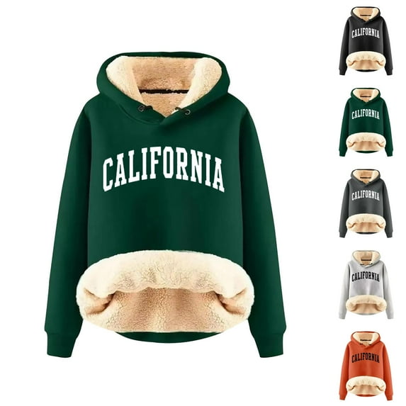 California Hoodie 2025 Fall Winter Lined Hoodies Streetwear Hooded Sweatshirt Hoodie Women Pullover