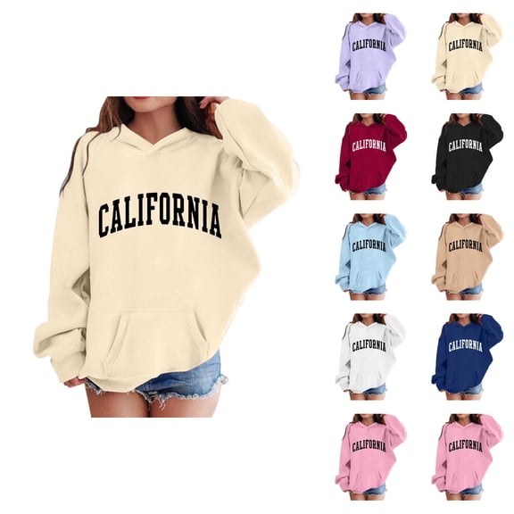 California Hoodies for Girl Fall Winter Long Sleeve Casual Graphic Hooded Sweatshirt with Pockets Kids Pullover Tops