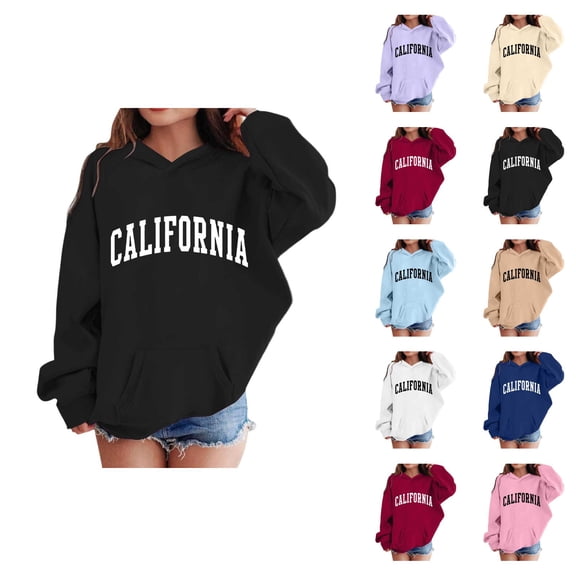 California Hoodies for Girl Fall Winter Long Sleeve Casual Graphic Hooded Sweatshirt with Pockets Kids Pullover Tops