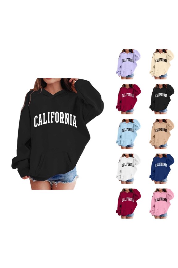 California Hoodies for Girl Fall Winter Long Sleeve Casual Graphic Hooded Sweatshirt with Pockets Kids Pullover Tops