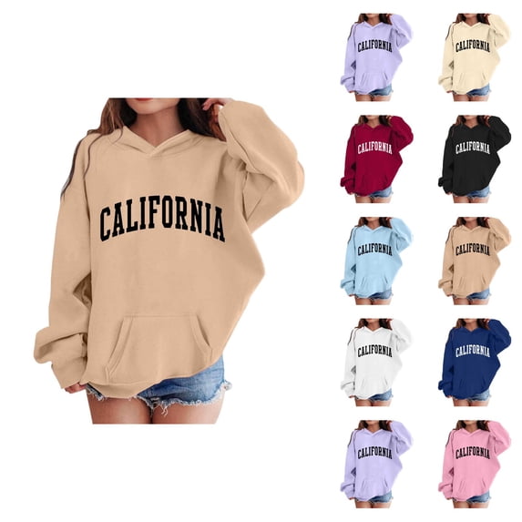 California Hoodies for Girl Fall Winter Long Sleeve Casual Graphic Hooded Sweatshirt with Pockets Kids Pullover Tops