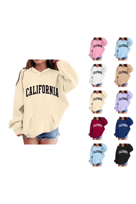 California Hoodies for Girl Long Sleeve Fall Winter Casual Graphic Hooded Sweatshirt with Pockets Kids Pullover Tops