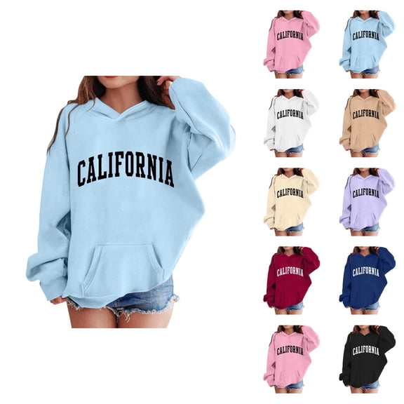 California Hoodies for Girl Long Sleeve Fall Winter Casual Graphic Hooded Sweatshirt with Pockets Kids Pullover Tops