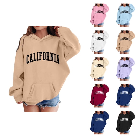 California Hoodies for Girl Long Sleeve Fall Winter Casual Graphic Hooded Sweatshirt with Pockets Kids Pullover Tops