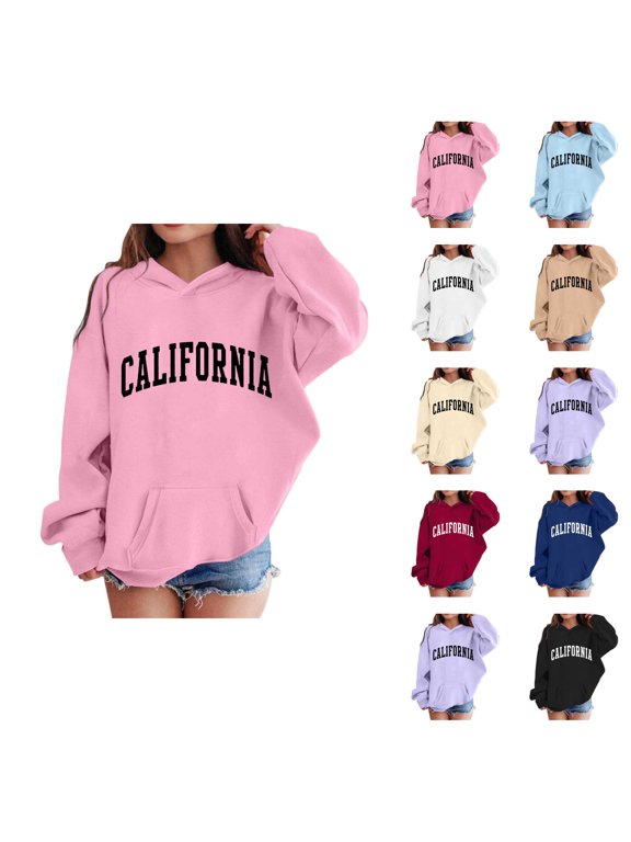 California Hoodies for Girl Long Sleeve Fall Winter Casual Graphic Hooded Sweatshirt with Pockets Kids Pullover Tops