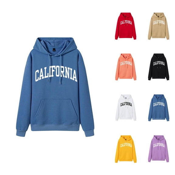 California Hoodies for Women Fall Winter Long Sleeve Graphic Hooded Sweatshirt with Pockets Pullover Tops