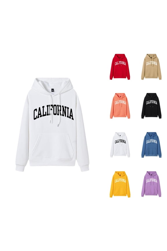 California Hoodies for Women Fall Winter Long Sleeve Graphic Hooded Sweatshirt with Pockets Pullover Tops