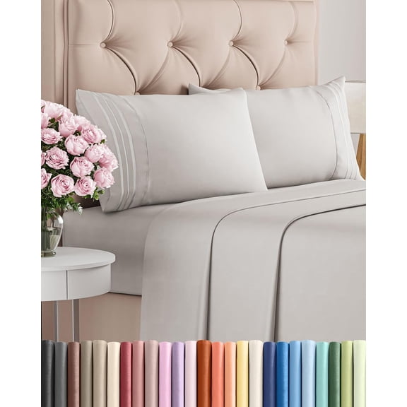 California King 4 Piece Sheet Set Deep Pocket Hotel Luxury Sheets French Grey