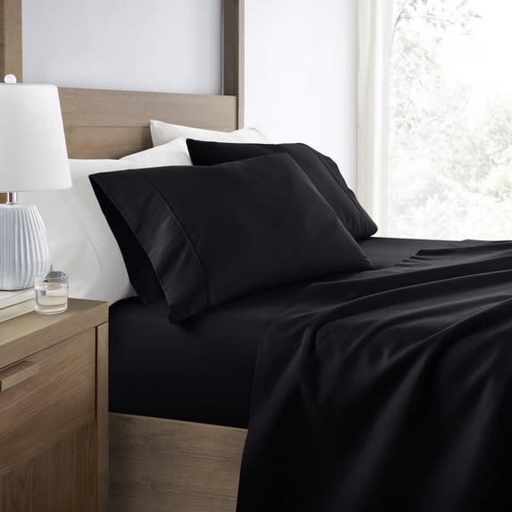 Wrinkle Resistant Super Soft Bed Sheets Set, California King 4-Piece Solid in Black by Comfort Canopy