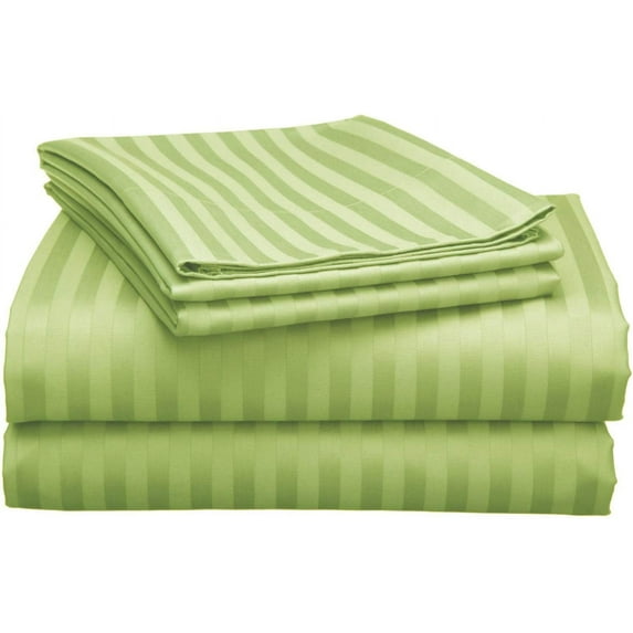California King 6 PC Bed Sheet Set - 600 Thread Count Egyptian Cotton 6 Piece (Sheet Set & Extra Pillow Cases) Cal-King Size Fit Up 15" Inch to 18" Inch Deep Pocket Sage Green Stripe Color
