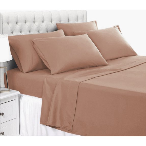 California King 6 PC Bed Sheet Set - 600 Thread Count Egyptian Cotton 6 Piece (Sheet Set & Extra Pillow Cases) Cal-King Size Fit Up 15" Inch to 18" Inch Deep Pocket Taupe Solid Color