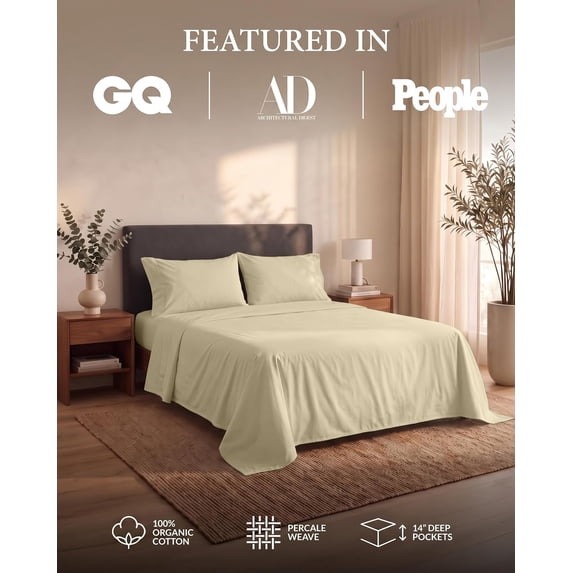 California King Bed Sheets 100% Organic Cotton Percale Cooling Linen ...