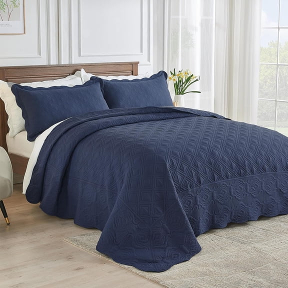 California King Bedspread Set Oversized King Bedspreads 128x120 inches Cal King Quilt Set Lightweight Coverlet with Shams Grid & Damask Quilted Bedspread California King Size for All Season