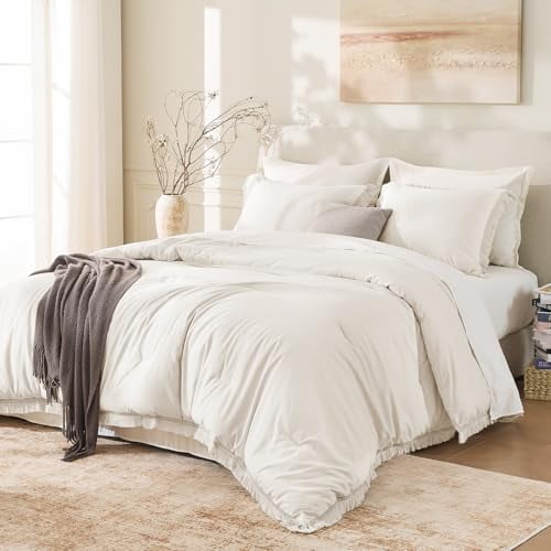 California King Comforter Set Beige - 3 Pieces Cal King Boho Tassel Lightweight Bedding Comforter Sets, Oversized All Season Soft Fluffy Bed Set (104x96In Comforter & 2 Pillowcases)