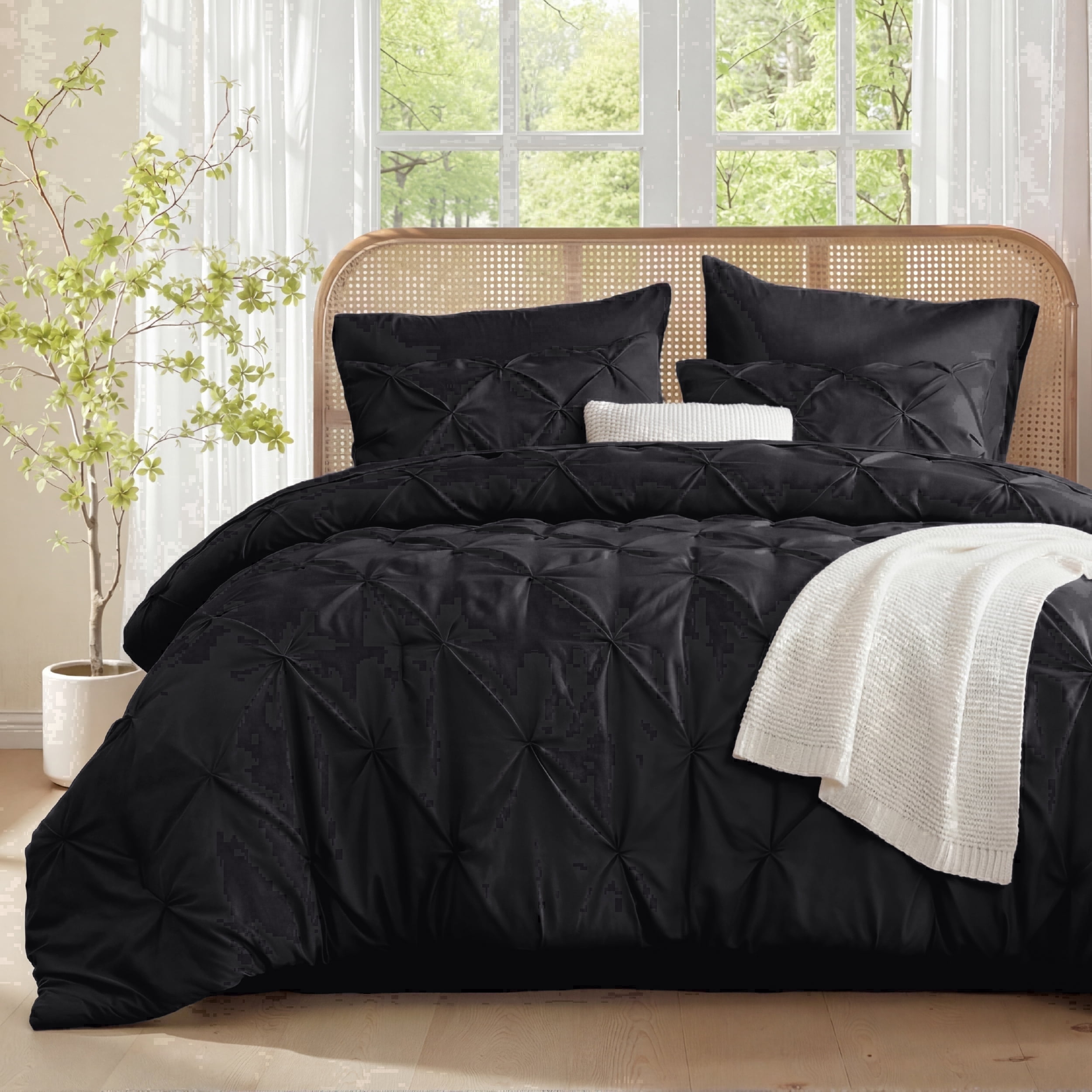 U Bedsure U by Bedsure Cal King Comforter Set Black, Bed in a Bag California King Size Bedding, 7 Pieces Pinch Pleat All Season Comforter with Sheets, Pillowcases & Shams