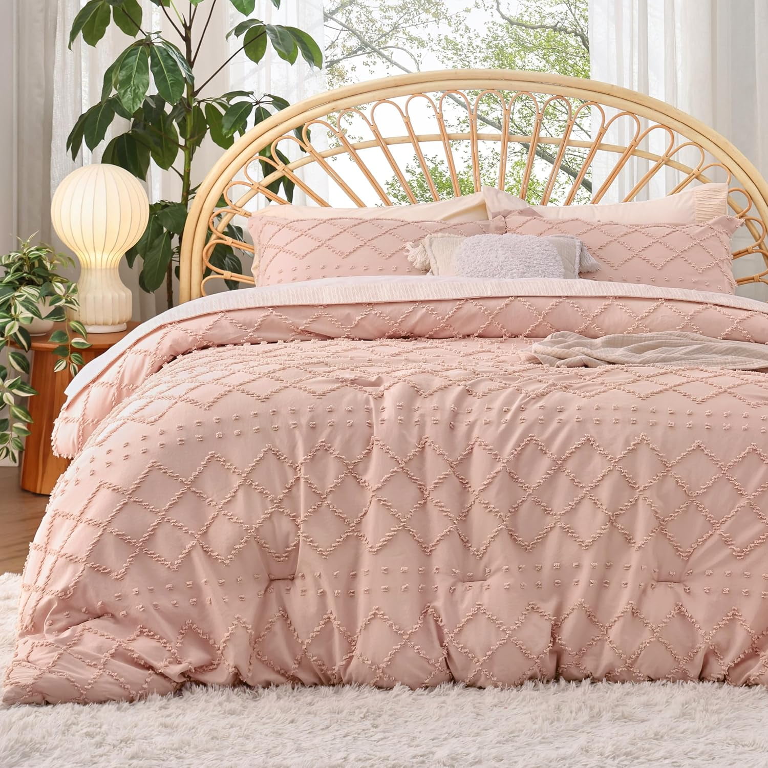 California King Comforter Set - Coral Pink Comforter, Boho Tufted ...