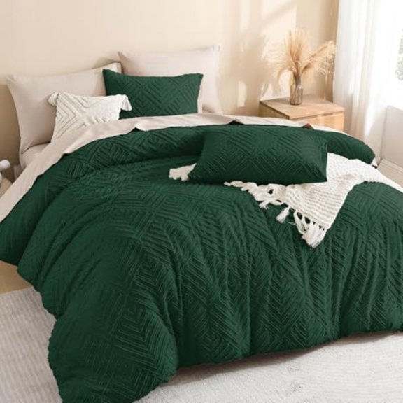 California King Comforter Set Emerald Green 3 Pieces Dark Green Tufted Boho Farmhouse Bedding Comforter Set Lightweight Fluffy All Season Comforter Set 104x96In Comforter and 2 Pillowcases