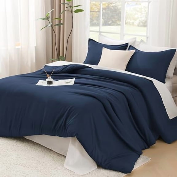 California King Comforter Set Navy Blue - 3 Pieces Cal King Lightweight Soft Plain Bed Comforter, Oversized Down Alternative Bedding Set - Machine Washable (104x96In, 2 Pillowcases)