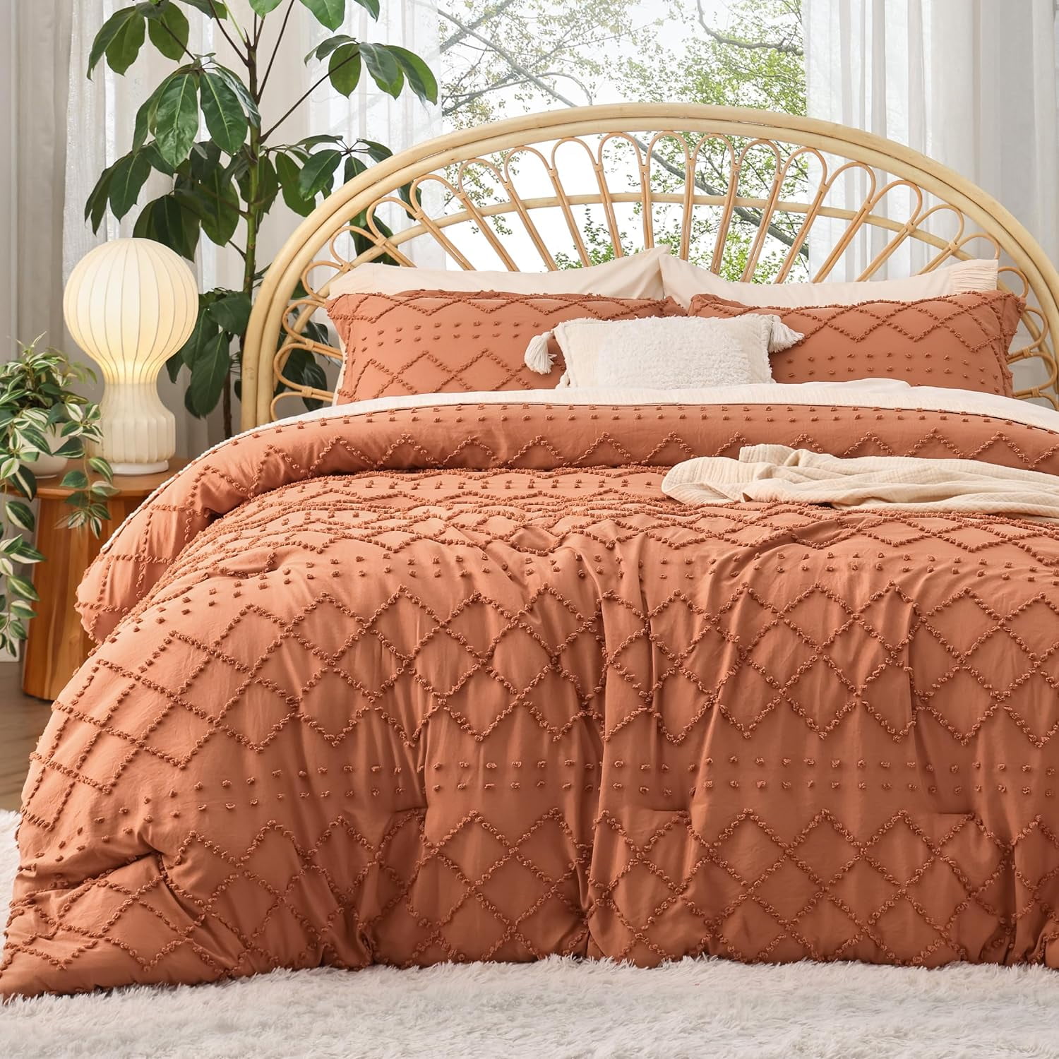 California King Comforter Set Pumpkin Comforter, Boho Tufted Shabby