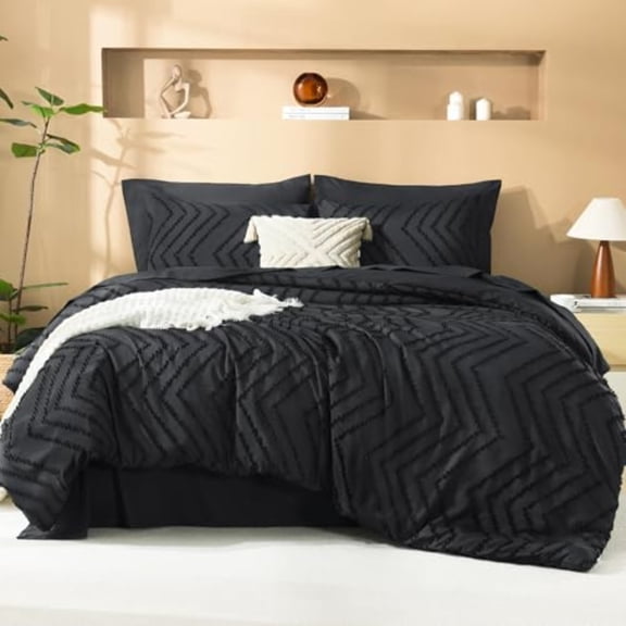 California King Comforter Set with Sheets Black - 7 Pieces Bed in a Bag Cal King Boho Tufted Complete Bedding Sets with Comforter Sheets Pillowcases and Shams
