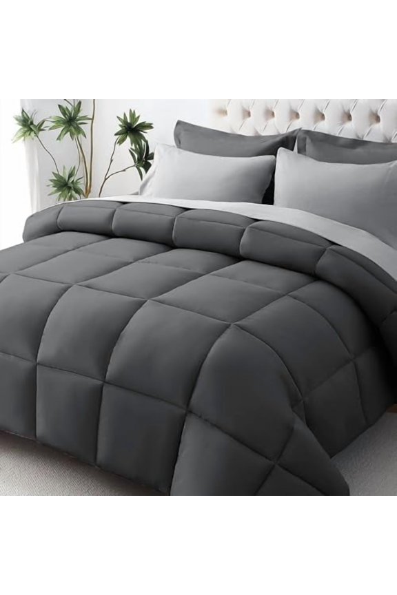 California King Comforter Set, Ultra-Soft Bed in a Bag Cal King Size 7 Pieces, Oeko-TEX Certified Bedding Set With Down Alternative Comforter, Sheets, Pillowcases & Shams, Dark & Light Grey