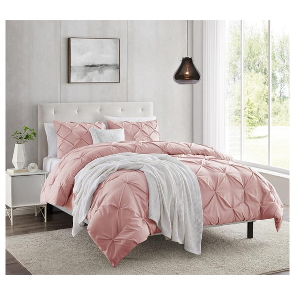 California King Duvet Cover Sets Peach Beige - Pintuck Duvet Cover California King, 3 Piece Duvet Cover with Button Closure, 1 Pinch Pleated Cal King Duvet Cover 104x98 inches and 2 Pillow Shams