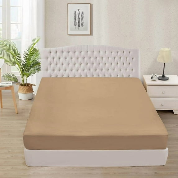 California King Fitted Sheet Only (72" x 84") – Taupe Solid, 100% Microfiber, Soft & Cooling, Deep Pocket 18", Snug Fit with Enhanced Elastic