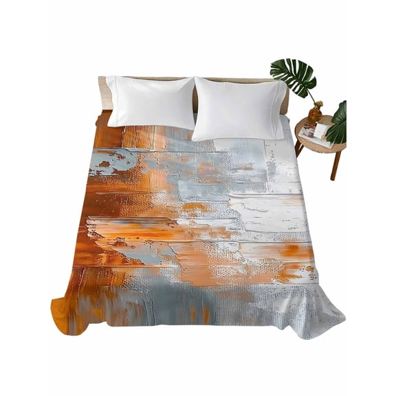 California King Flat Sheet 108"x98", Abstract Orange Grey Soft Lightweight Bedding Flat Sheets Only, Modern Minimalist Street Art Brushed Microfiber Top Bed Sheet, Breathable StainResistant Bedsheets