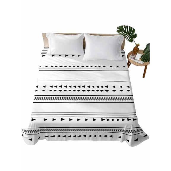 California King Flat Sheet 108"x98", Boho Black White Modern Stripes Soft Lightweight Bedding Flat Sheets Only, Farmhouse Abstract Art Brushed Microfiber Top Bed Sheet, Breathable Bedsheets