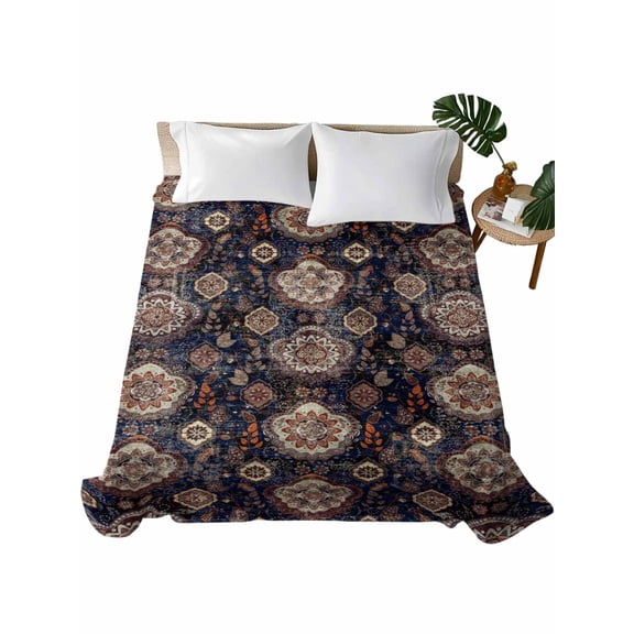 California King Flat Sheet 108"x98", Boho Flower Soft Lightweight Bedding Flat Sheets Only, Colorful Tribal Geometric Abstract Brushed Microfiber Top Bed Sheet, Breathable StainResistant Bedsheets
