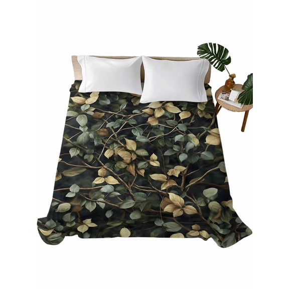 California King Flat Sheet 108"x98", Branches Green Leaves Soft Lightweight Bedding Flat Sheets Only, Vintage Botanical Forest Brushed Microfiber Top Bed Sheet, Breathable StainResistant Bedsheets