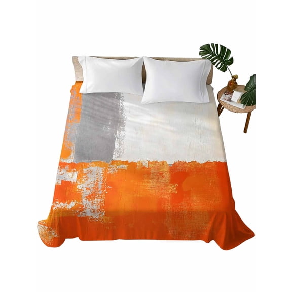 California King Flat Sheet 108"x98", Burnt Orange Grey Soft Lightweight Bedding Flat Sheets Only, Abstract Modern Geometric Oil Painted Brushed Microfiber Top Bed Sheet, Breathable Bedsheets