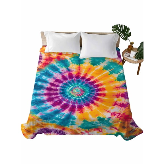California King Flat Sheet 108"x98", Colorful Tie-Dye Soft Lightweight Bedding Flat Sheets Only, Ethnic Modern Abstract Watercolor Brushed Microfiber Top Bed Sheet, Breathable Bedsheets