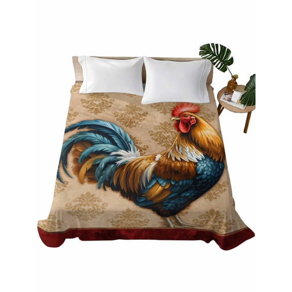 California King Flat Sheet 108"x98", Farm Rooster Soft Lightweight Bedding Flat Sheets Only, Farmhouse Boho Animals Retro Pattern Brushed Microfiber Top Bed Sheet, Breathable StainResistant Bedsheets