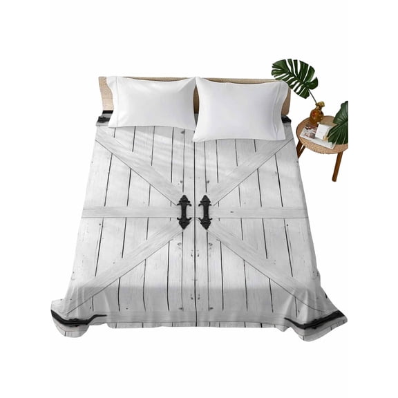California King Flat Sheet 108"x98", Farmhouse Wood Grain Soft Lightweight Bedding Flat Sheets Only, Vintage Country Barn Gate Grey Brushed Microfiber Top Bed Sheet, Breathable Bedsheets