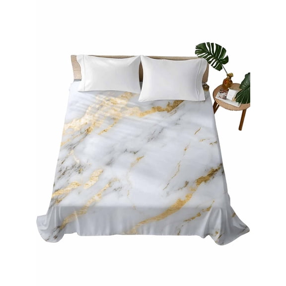 California King Flat Sheet 108"x98", Gray Marble Soft Lightweight Bedding Flat Sheets Only, Abstract Art Yellow Crack Brushed Microfiber Top Bed Sheet, Breathable StainResistant Bedsheets