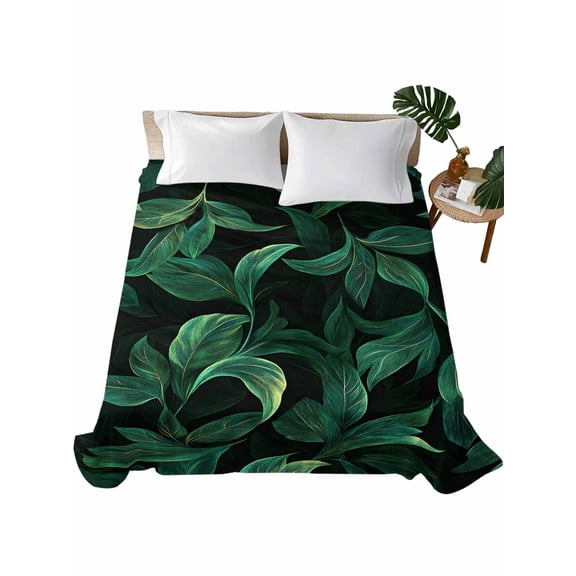 California King Flat Sheet 108"x98", Green Leaf Soft Lightweight Bedding Flat Sheets Only, Nature Vines Branch Summer Tropical Plant Brushed Microfiber Top Bed Sheet, Breathable Bedsheets